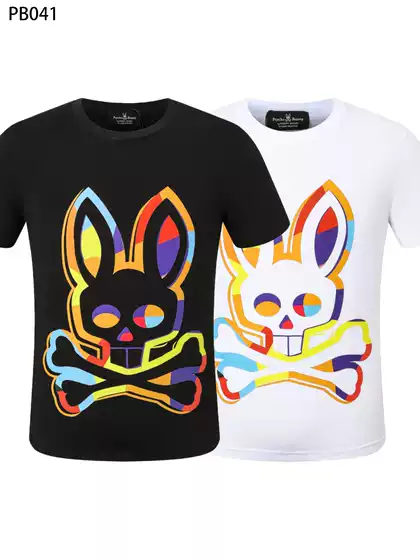 Fashionable Brand Psycho Bunny Skull Rabbit Men's T-Shirt Rogue Rabbit Round Neck European and American Street Trendy Couple Model Pb Men's t