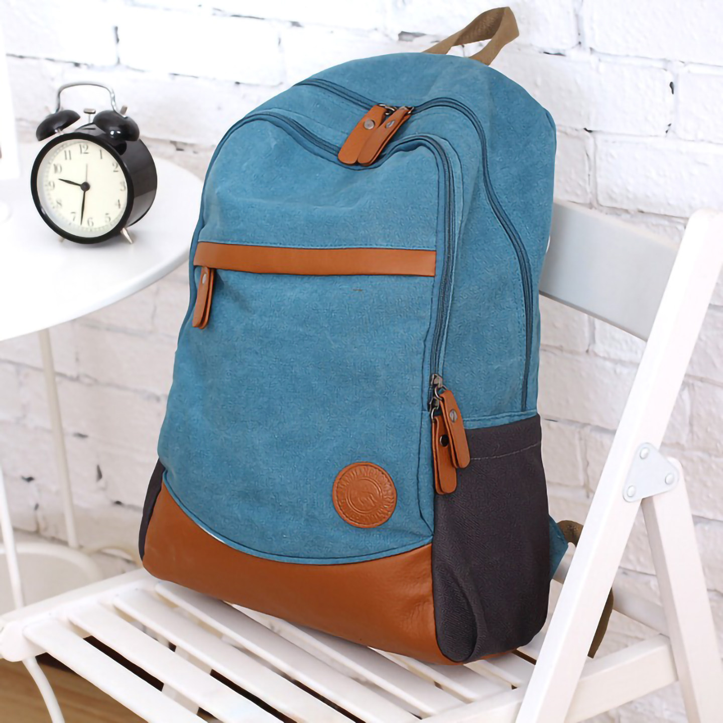 清仓特惠2025休闲复古包撞色帆布包 男女同款拉链双肩背包旅行包