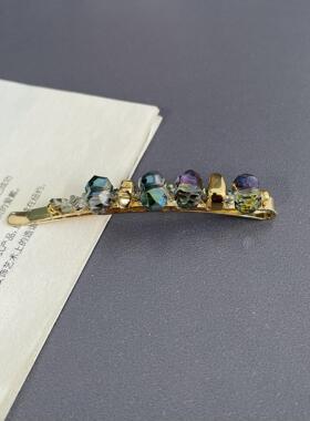 小众手工串珠矿石彩色晶石炫彩边夹刘海一字夹个性简约发夹配饰