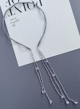 浪漫淡淡紫色仙美优雅发箍不对称工艺水晶流苏细发箍头箍头饰