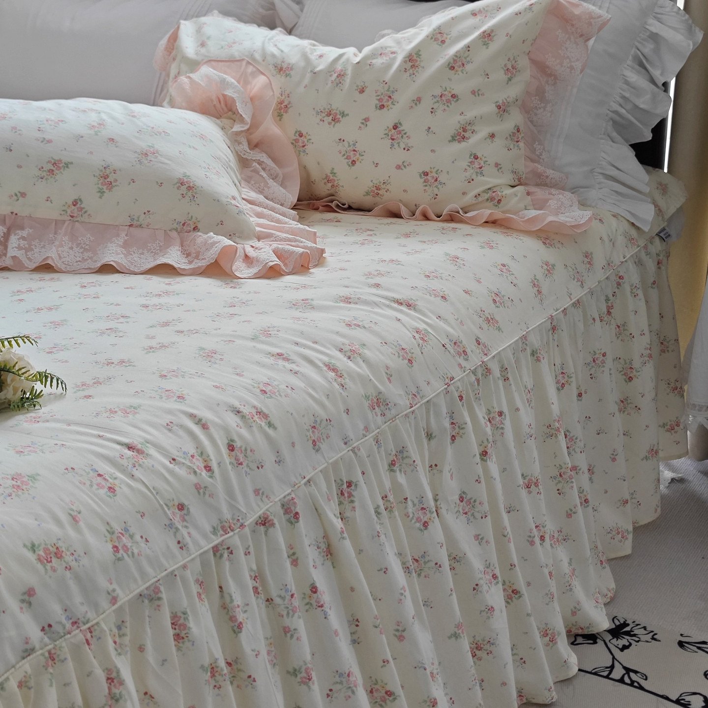 法式韩式田园公主风全棉纯棉裙式单双人全棉单件床裙床罩床单