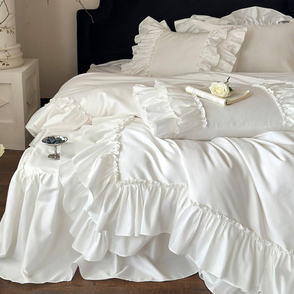 揉碎月光︱法式公主白浪漫全棉长绒棉四件套纯棉贡缎花边床裙床品