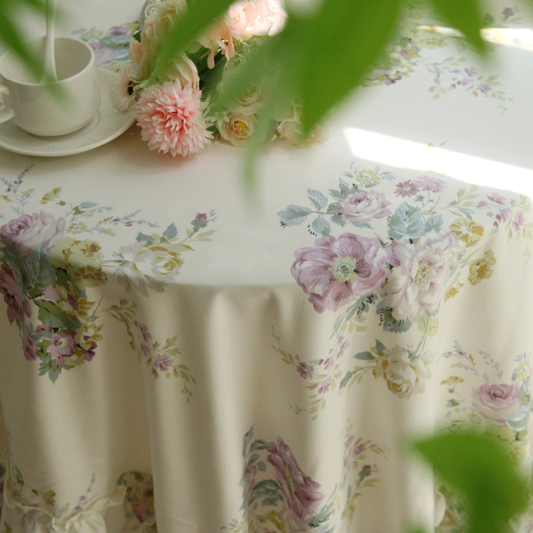 法式韩式公主田园紫花荷叶边磨毛桌布盖布茶几布沙发盖布电视盖布