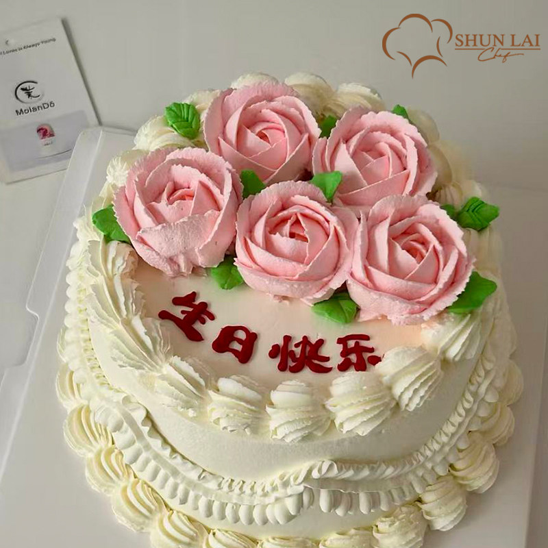 老人祝寿长辈大寿复古玫瑰花动物奶油生日蛋糕广州佛山同城配送
