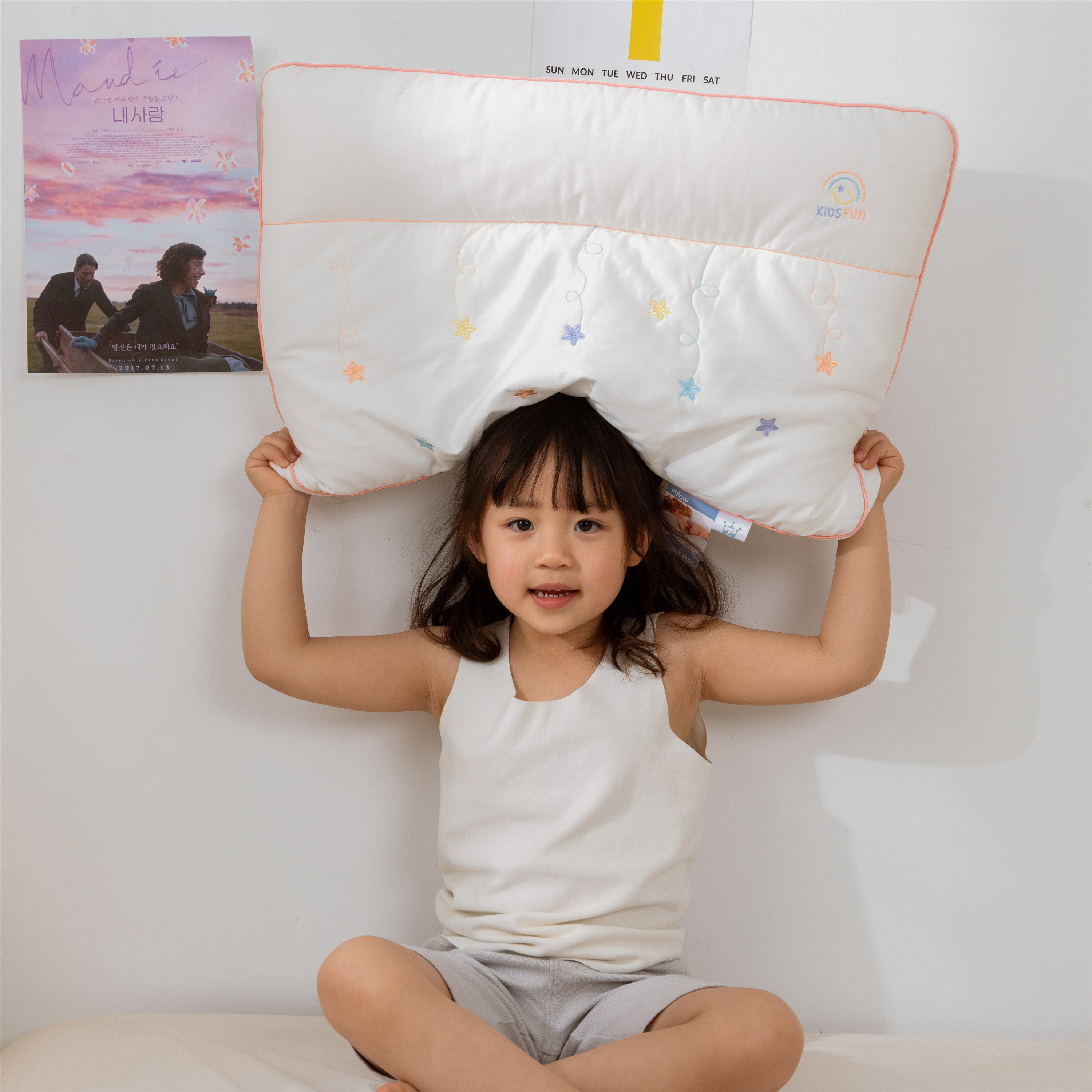 A类刺绣长绒棉可水洗幼儿园枕头