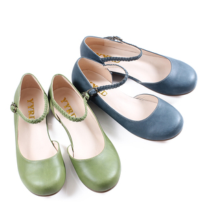 壹青年2022春夏新品森女平底圆头鞋日系真皮浅口单鞋原创牛皮女鞋