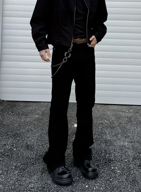 美式高街黑色弹力牛仔裤男vibe百搭直筒基础cleanfit微喇显瘦长裤