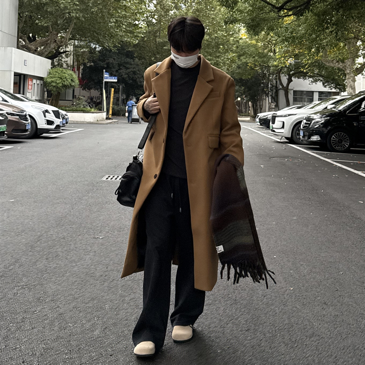 05PSYT刘宇宁同款秋冬垫肩毛呢大衣男韩版中长款加棉风衣呢子外套