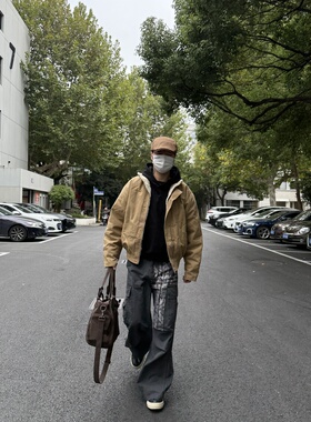 05PSYT美式复古bomber翻领飞行夹克棉服冬季加绒短款boxy工装外套