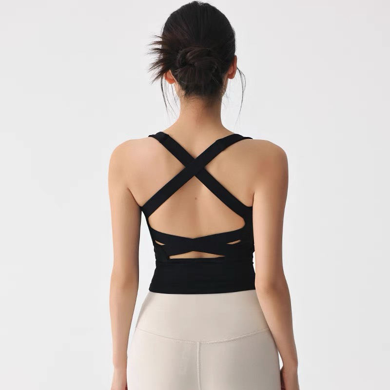 新品带胸垫交叉美背运动专业内衣外穿瑜伽背心普拉提训练健身文胸
