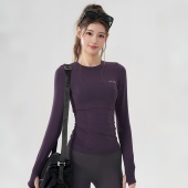 洋白菜速干瑜伽服修身 显瘦透气运动上衣圆领弹力普拉提跑步长袖