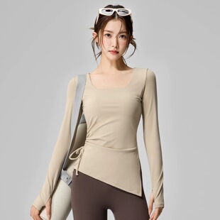 新款健身上衣女含胸垫瑜伽服长袖运动训练罩衫收腰显瘦训练服上衣