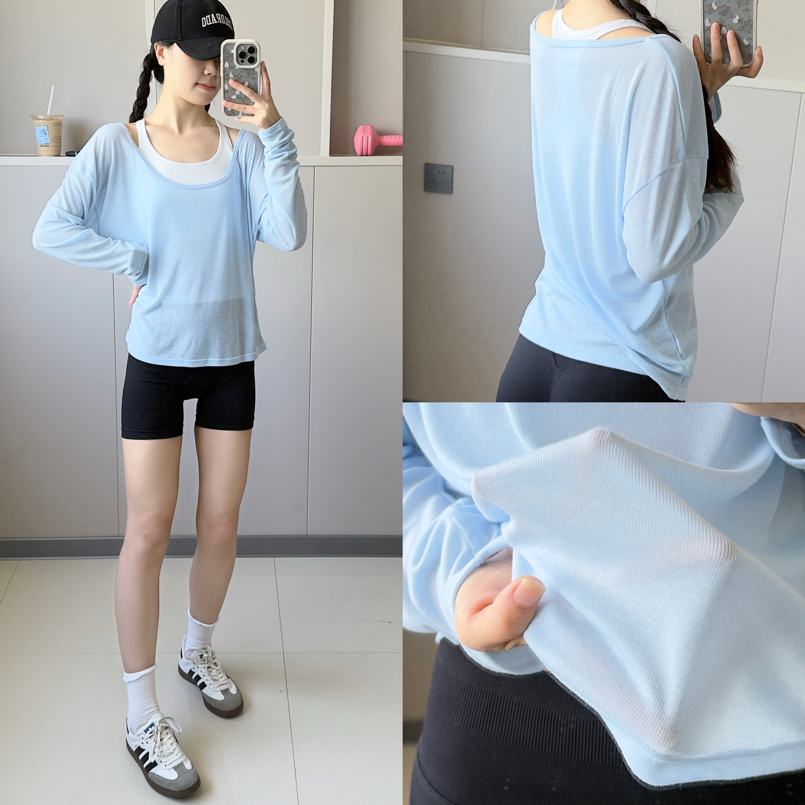 洋白菜运动罩衫女夏跑步速干长袖普拉提训练瑜伽服套装健身上衣