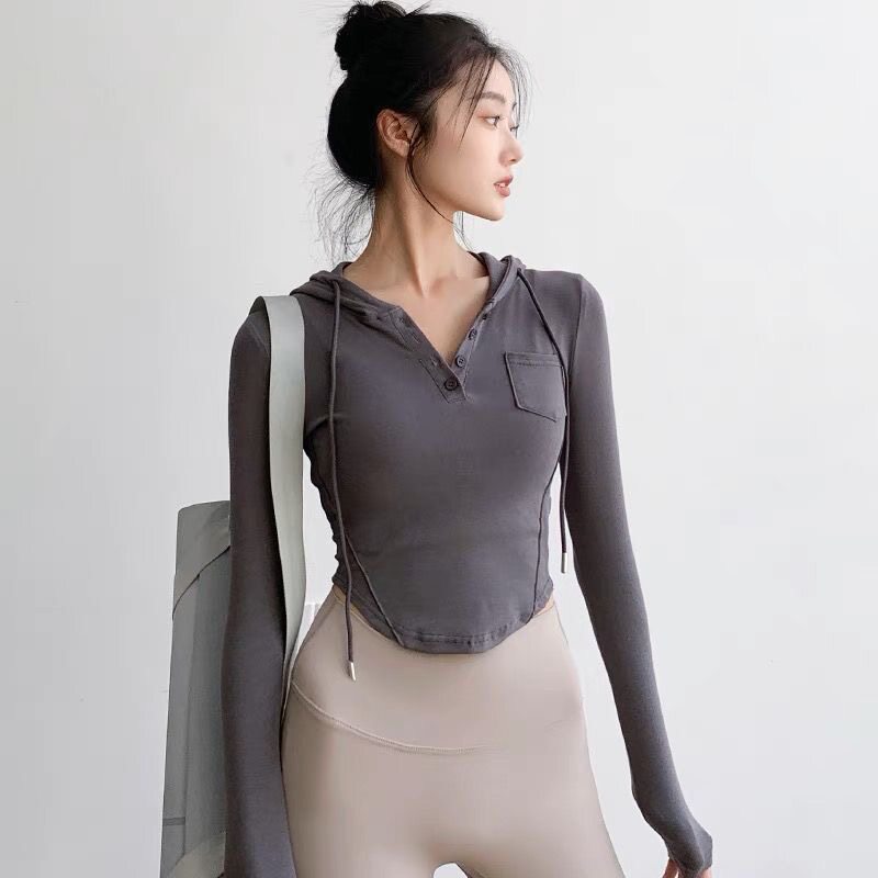 洋白菜连帽瑜伽服女速干显瘦跑步普拉提运动长袖训练绝美健身衣