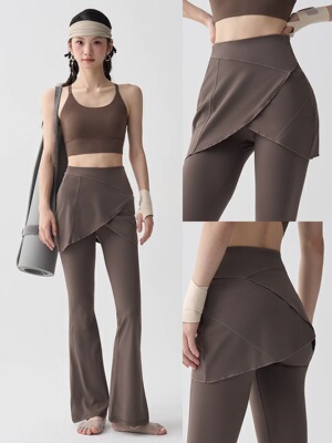 洋白菜微工厂喇瑜伽裤女假两件遮臀运动长裤高腰显瘦普拉提健身裤