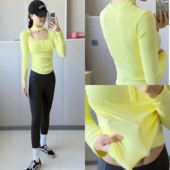 纯欲绕脖圆领瑜伽服带胸垫设计感纽扣显瘦百搭普拉提训练健身上衣