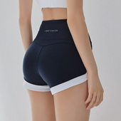 外穿 春夏紧身高腰瑜伽跑步提臀无尴尬线三分裤 新品 拼色运动短裤