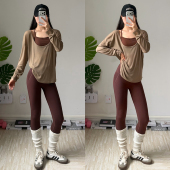 性感瑜伽罩衫 外穿带胸垫美背 高级感叠穿两件套透气普拉提健身长袖