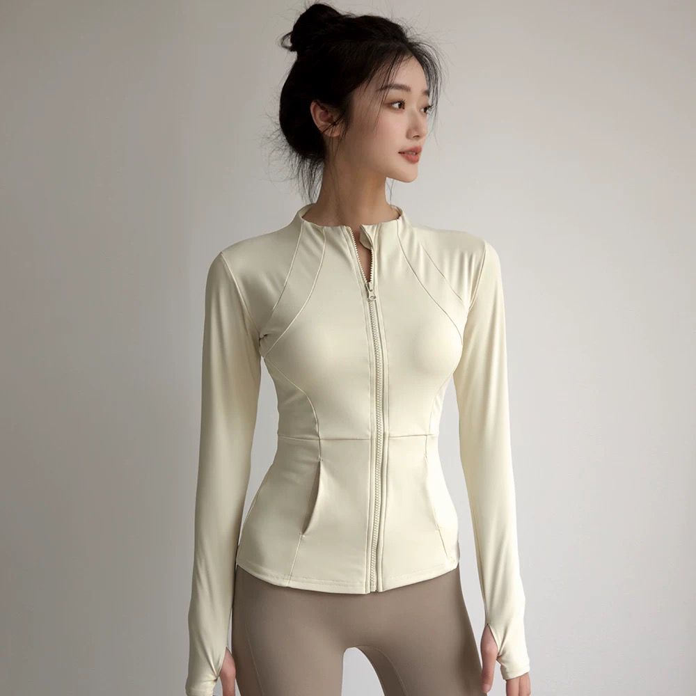 清仓运动健身衣女显瘦修身速干瑜伽服跑步训练长袖上衣拉链外套