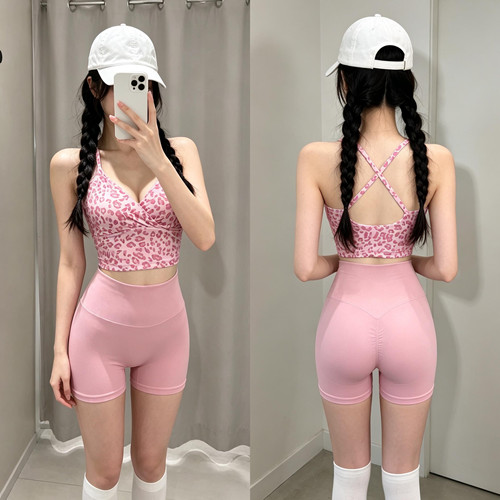 樱桃印花瑜伽背心女带胸垫固定杯美背运动内衣跑步健身服外穿吊带