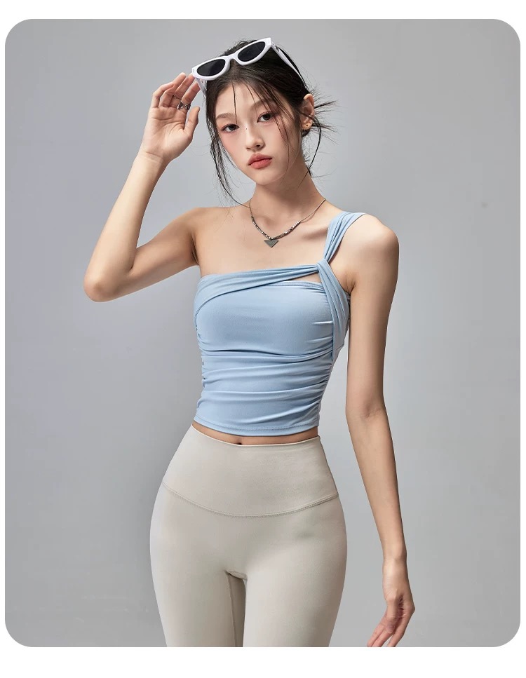 洋白菜运动内衣一体式防震单肩瑜伽背心外穿美背普拉提训练文胸