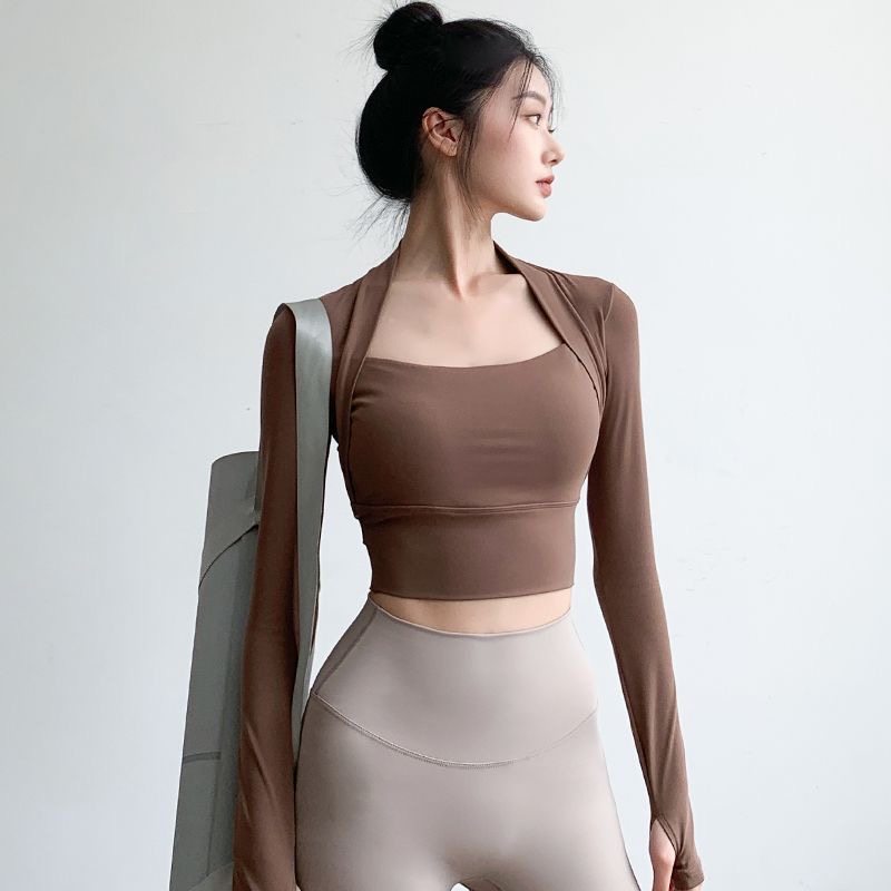 洋白菜带胸垫运动长袖女高级感紧身瑜伽服普拉提显瘦跑步健身衣