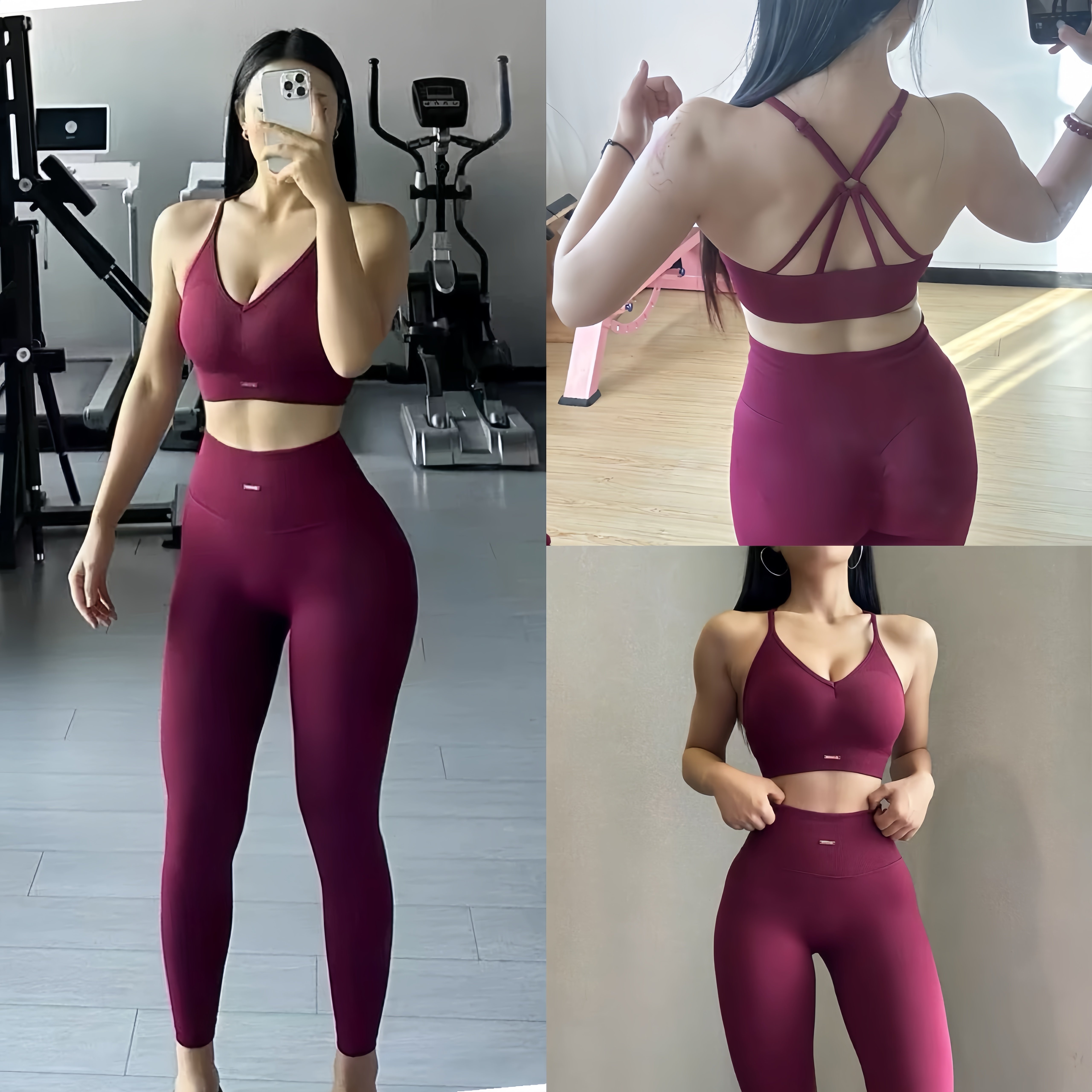 欧美无缝提臀健身套装女V领文胸瑜伽套装速干运动撸铁瑜伽服套装,运动/瑜伽/健身/球迷用品,瑜伽套装,淘宝优惠券,粉丝福利购,淘宝优惠卷