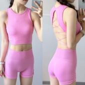 欧美交叉细带美背固定杯运动内衣女瑜伽服背心透气训练健身上衣