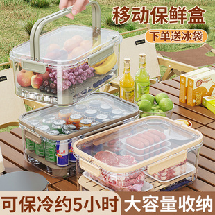 手提保鲜盒水果食物密封收纳盒冰箱户外野餐便当盒春游便携大容量