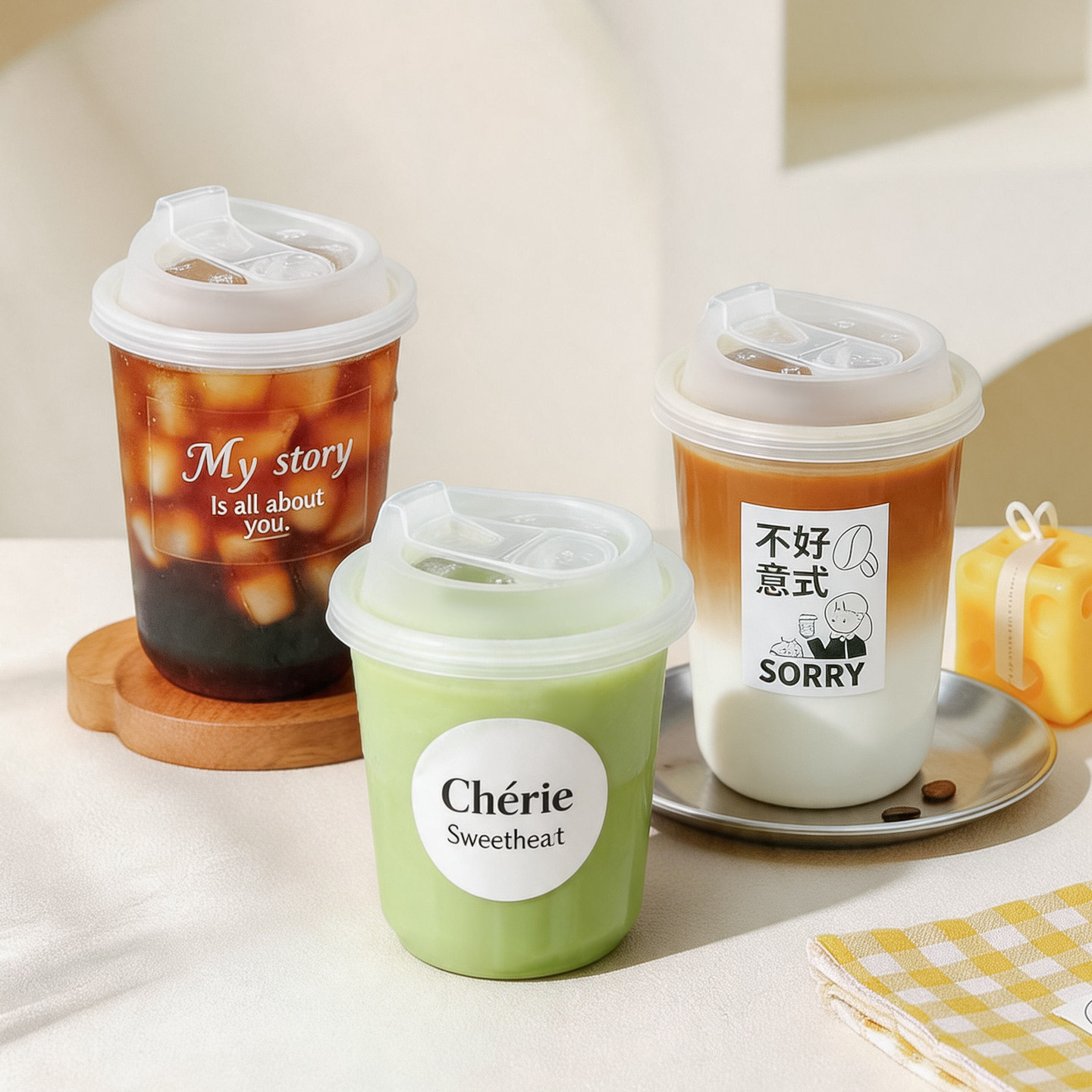 一次性咖啡杯子奶茶杯带盖高档精致塑料杯冷饮料透明外出携带商用
