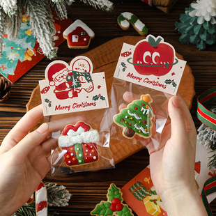 圣诞节饼干包装袋卡头透明曲奇雪花酥糯米船零食迷你小蛋糕打包袋