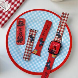 马年红色硅胶磁吸适用iwatchS10表带iwatch9876苹果手表S11华强北