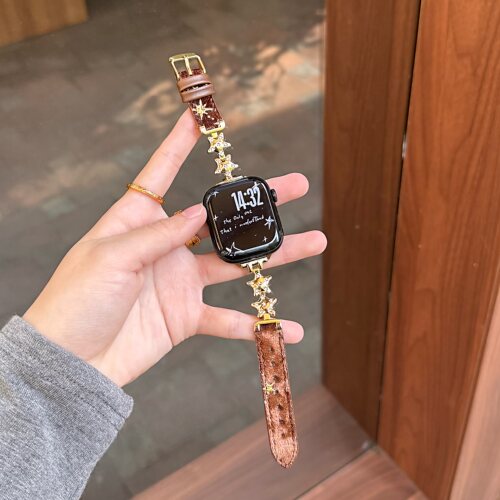 星星金属拼毛绒皮质表带