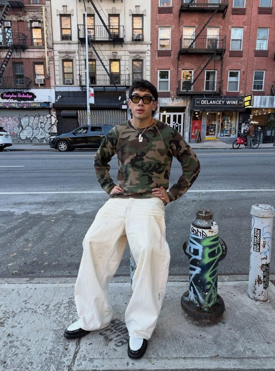 thumbnail for Japanese camouflage retro loose waffle washed long sleeve T for men and women