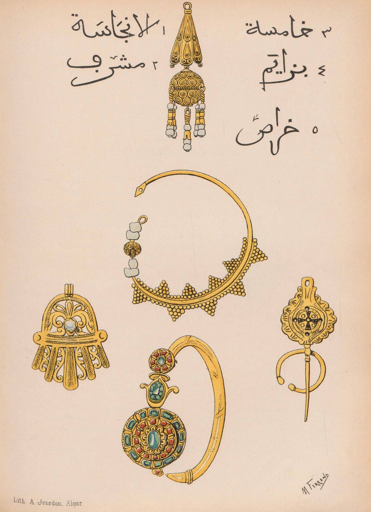 复古手绘阿尔及利亚黄金白银首饰珠宝项链戒指参考临摹设计素材