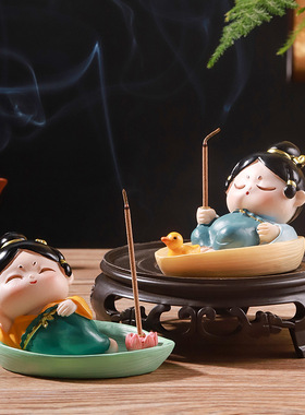 国潮唐小圆仕女香插盘线香香座桌面摆件香家居装饰品中式创意香盘