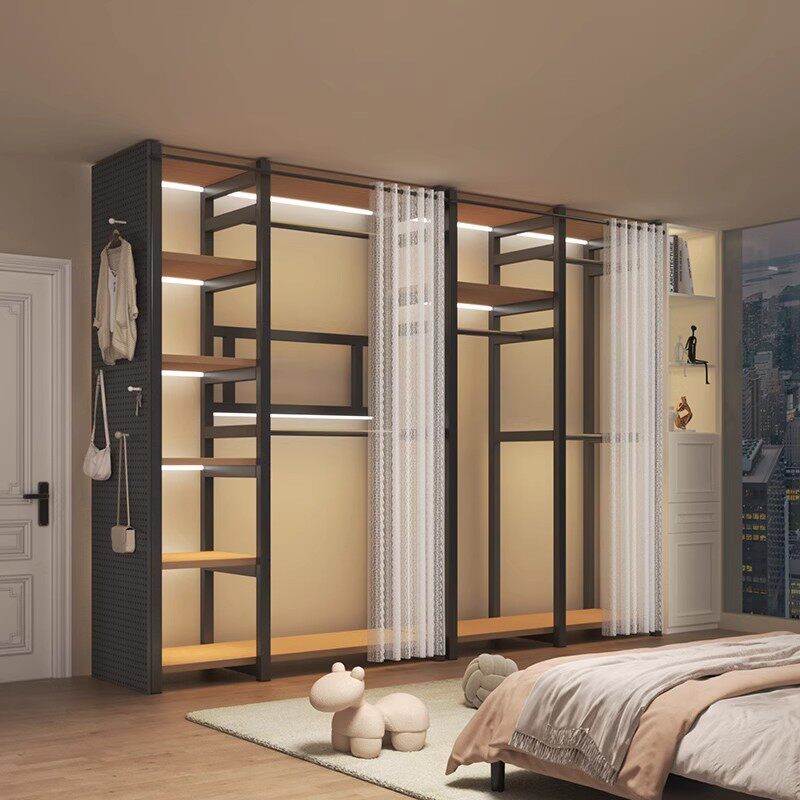 钢木洞洞板衣柜出租房多层开放式收纳衣柜家用卧室落地置物架衣橱