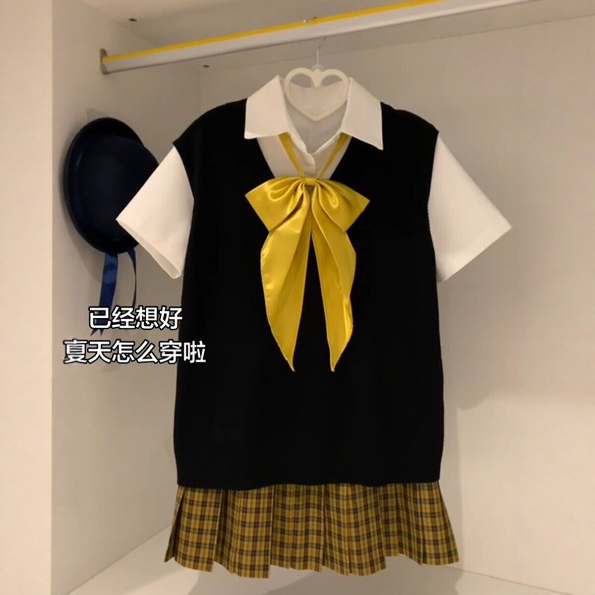 日系JK制服向日葵格裙正版叠穿马甲针织衫套头背心校供感软妹套装