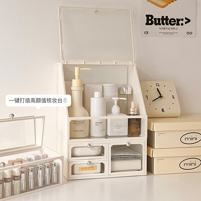 口红收纳盒高级感防尘透明带盖梳妆台桌面化妆品护肤品唇釉置物架