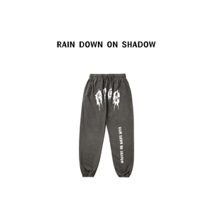 RAIN DOWN ON SHADOW 做旧黑色雨雾残影字母420g重磅纯棉潮牌卫裤