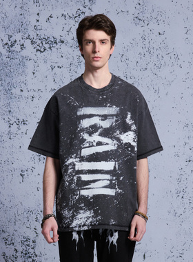 RAIN DOWN ON SHADOW 做旧洗水喷漆字母印花重磅潮牌T恤美式短袖
