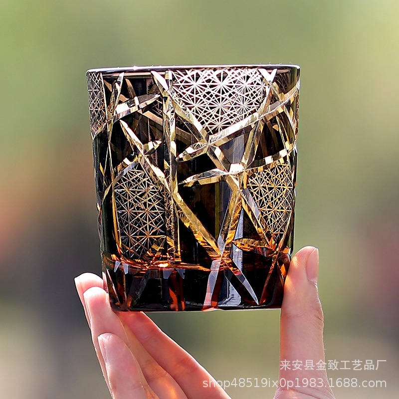 高端日式江户切子高颜值威士忌酒杯个性啤酒玻璃杯白酒杯子礼盒