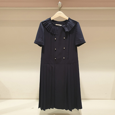 夏款韩国双排扣学院风减龄连衣裙