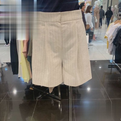 新款韩单v家休闲竖条纹五分短裤