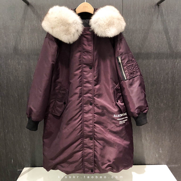 韩国可拆字母印花中长款羽绒服