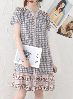 20夏新款岛屿韩单清新印花系带领连衣裙T194MOP290