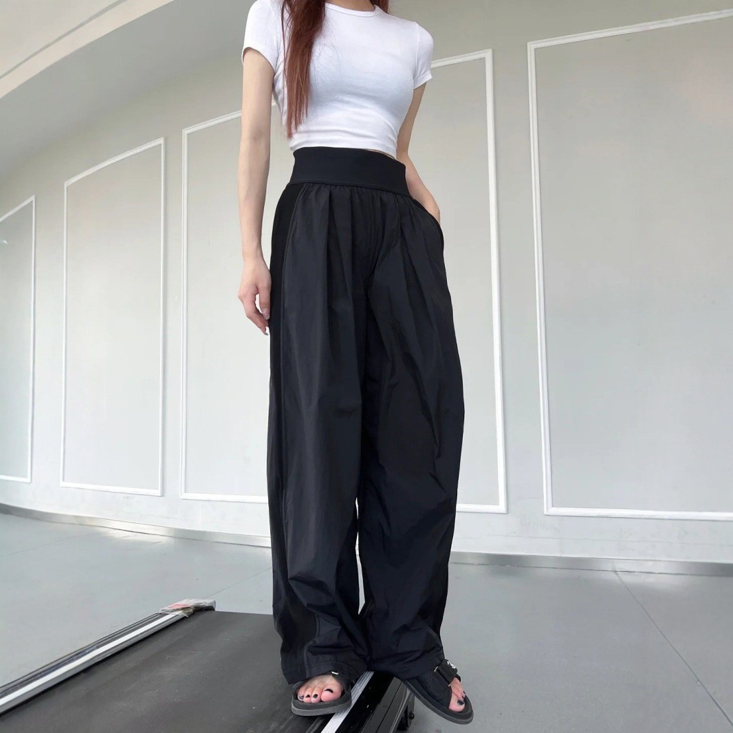 春夏运动长裤女薄款网球阔腿速干羽毛球网纱拼接瑜伽健身宽松直筒