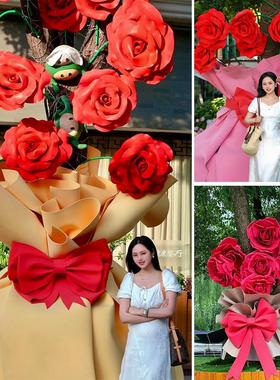 网红玫瑰树材料包巨型玫瑰花束造型树春节活动拍照打卡门头装饰品