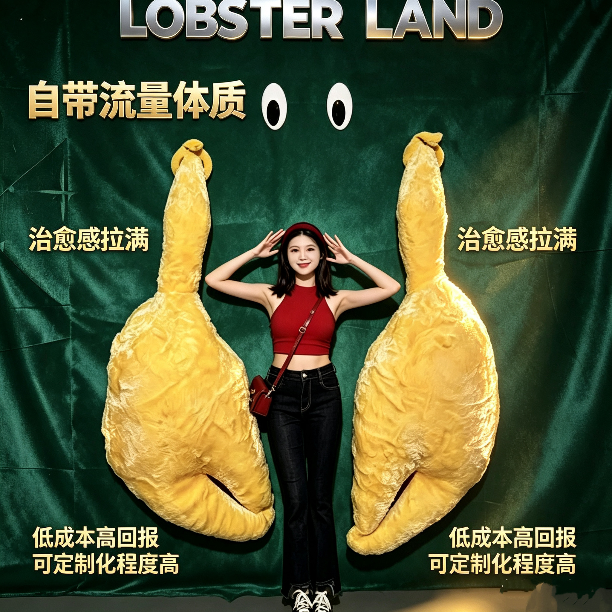 海鲜季毛绒螃蟹脚巨型龙虾钳子手臂来图定制抱抱背景墙打卡拍照福