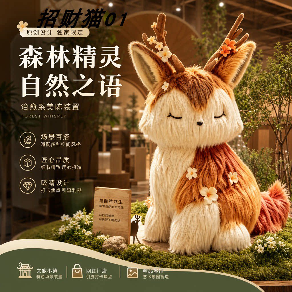 大型毛绒精灵美陈卡通雕塑商场中庭打卡摆件门店形象装饰动物定制